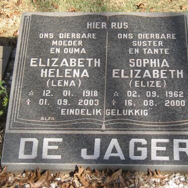 JAGER Elizabeth Helena, de 1918-2003 :: DE JAGER Sophia Elizabeth 1962-2000