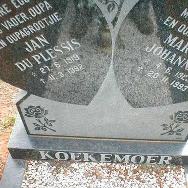 KOEKEMOER Jan du Plessis 1919-1992 &amp; Martha Johanna E. 1923-1993