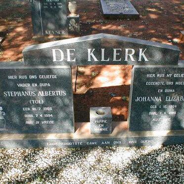 KLERK Stephanus Albertus, de 1905-1994 &amp; Johanna Elizabeth 1904-1985