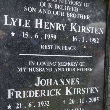 KIRSTEN Johannes Frederick 1932-2005 :: KIRSTEN Lyle Henry 1959-1982