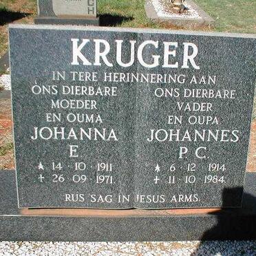 KRUGER Johannes P.C. 1914-1984 &amp; Johanna E. 1911-1971