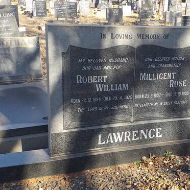 LAWRENCE Robert William 1894-1978 & Millicent Rose 1897-1990