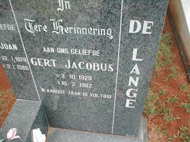 LANGE Gert Jacobus, de 1928-1982 &amp; Joan 1929-1986