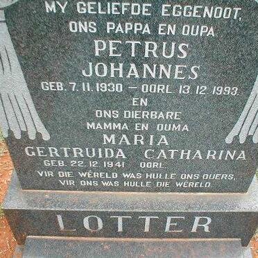 LOTTER Petrus Johannes 1930-1993 &amp; Maria Gertruida Catharina 1941-