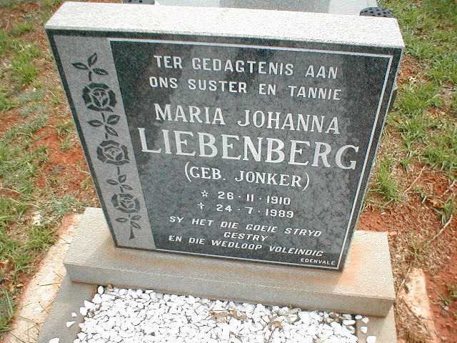 LIEBENBERG Maria Johanna nee JONKER 1910-1989