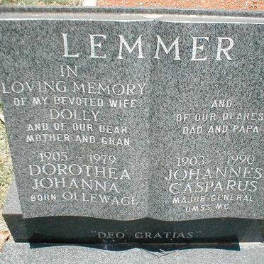LEMMER Johannes Casparus 1903-1990 &amp; Dorothea Johanna OLLEWAGE 1905-1979