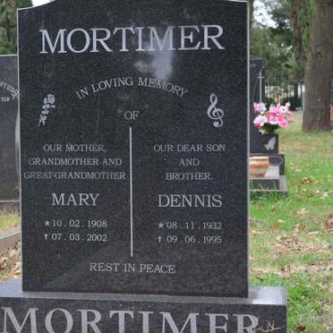 MORTIMER Mary 1908-2002 :: MORTIMER Dennis 1932-1995
