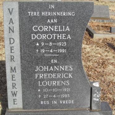 MERWE Johannes Frederick Lourens, van der 1921-1995 &amp; Cornelia Dorothea 1925-1991