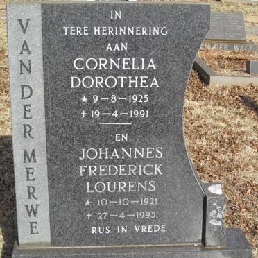 MERWE Johannes Frederick Lourens, van der 1921-1995 &amp; Cornelia Dorothea 1925-1991