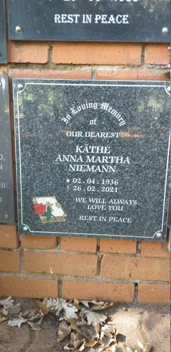 NIEMANN Kathe Anna Martha 1936-2021