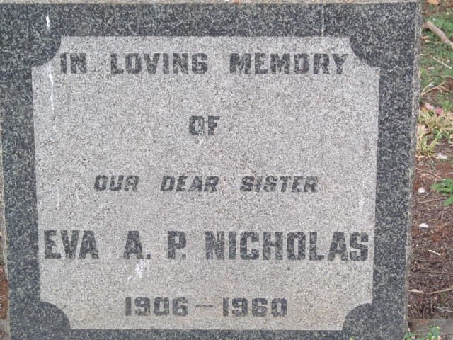 NICHOLAS Eva A.P. 1906-1960