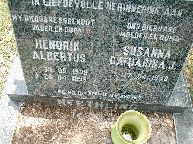 NEETHLING Hendrik Albertus 1938-1996 &amp; Susanna Catharina J. 1946-