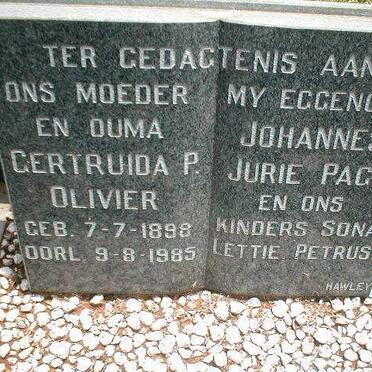 OLIVIER Gertruida P. 1898-1985 :: PAGE Johannes Jurie :: PAGE Sona :: PAGE Lettie :: PAGE Petrus