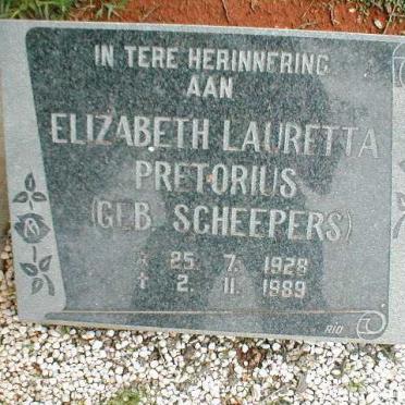 PRETORIUS Elizabeth Lauretta nee SCHEEPERS 1928-1989