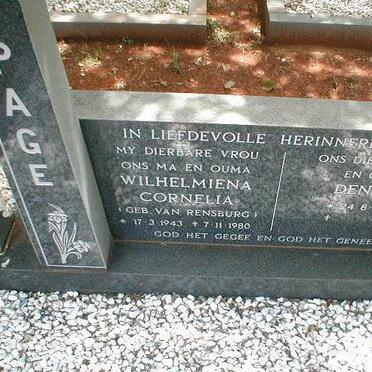 PAGE Dennis 1940- &amp; Wilhelmiena Cornelia VAN RENSBURG 1943-1980