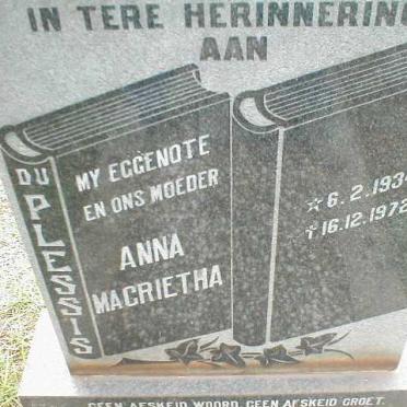 PLESSIS Anna Magrietha, du 1934-1972