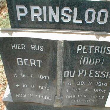 PRINSLOO Gert 1947-1970 :: DU PLESSIS Petrus 1914-1984