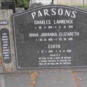 PARSONS Charles Lawrence 1914-1976 &amp; Anna Johanna Elizabeth 1920-1990 :: PARSONS Edith 1948-2005
