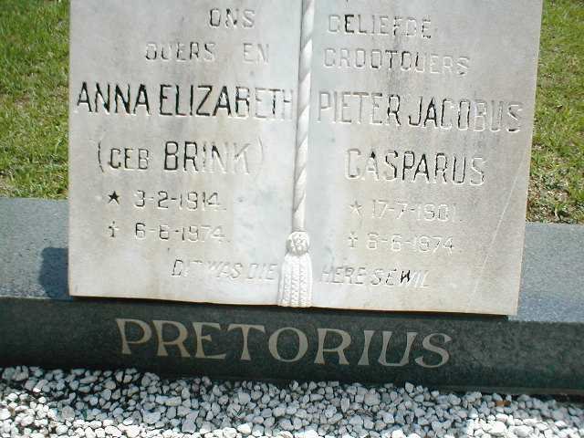 PRETORIUS Pieter Jacobus Casparus 1901-1974 &amp; Anna Elizabeth BRINK 1914-1974