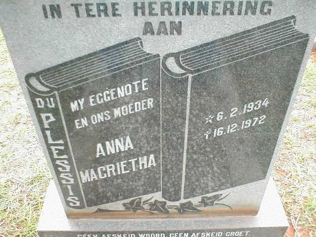 PLESSIS Anna Magrietha, du 1934-1972