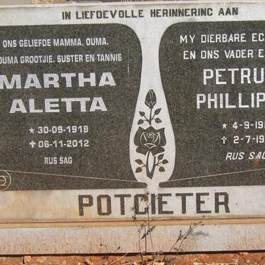 POTGIETER Petrus Phillipus 1911-1975 &amp; Martha Aletta 1919-2012