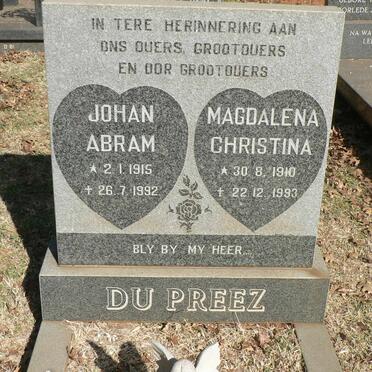 PREEZ Johan Abram, du 1915-1992 &amp; Magdalena Christina 1910-1993