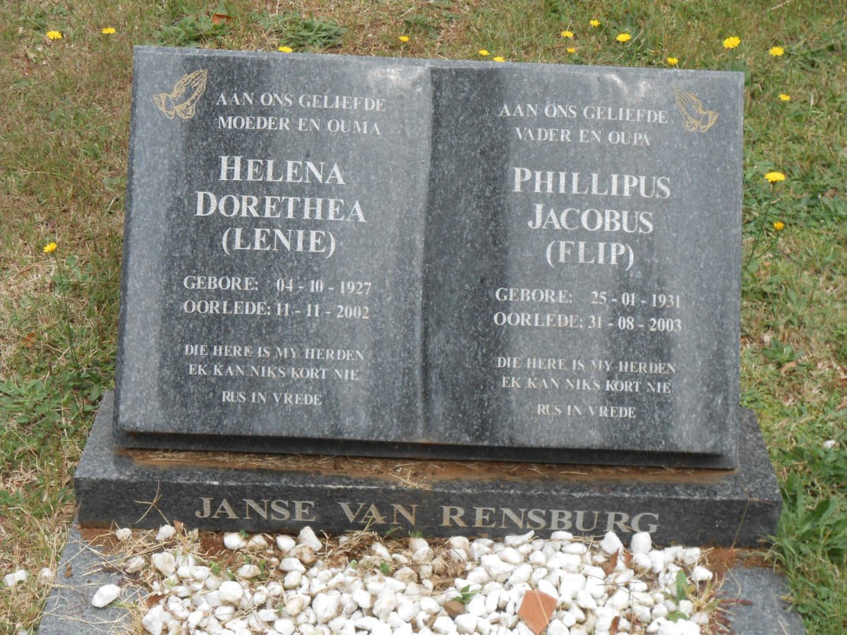 RENSBURG Phillipus Jacobus, Janse van 1931-2003 &amp; Helena Dorethea 1927-2002