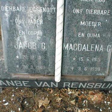 RENSBURG Jacob C., Janse van 1911-1969 &amp; Magdalena C. 1915-1998