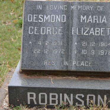 ROBINSON Maria Elizabeth 1904-1978 :: ROBINSON Desmond George 1931-1972