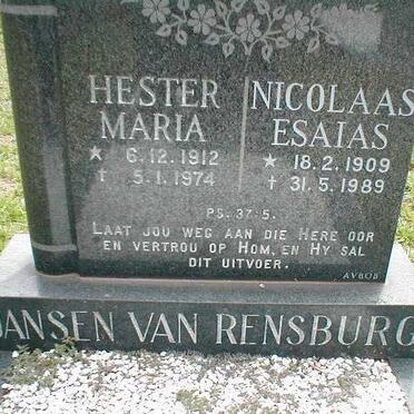 RENSBURG Nicolaas Esaias, Jansen van 1909-1989 &amp; Hester Maria 1912-1974