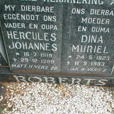 ROBERTS Hercules Johannes 1919-1989 &amp; Dina Muriel 1923-1993