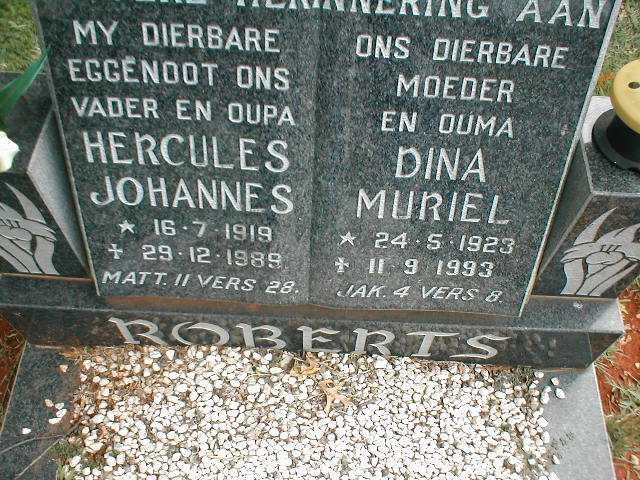 ROBERTS Hercules Johannes 1919-1989 &amp; Dina Muriel 1923-1993