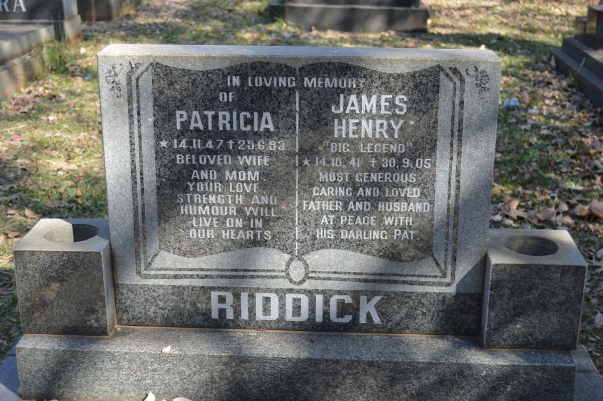 RIDDICK James Henry 1941-2005 &amp; Patricia 1947-1993