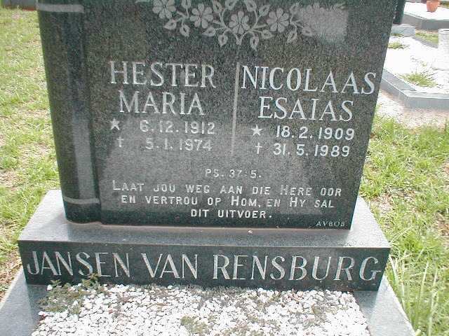 RENSBURG Nicolaas Esaias, Jansen van 1909-1989 &amp; Hester Maria 1912-1974