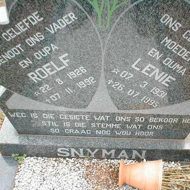 SNYMAN Roelf 1926-1992 &amp; Lenie 1931-1995
