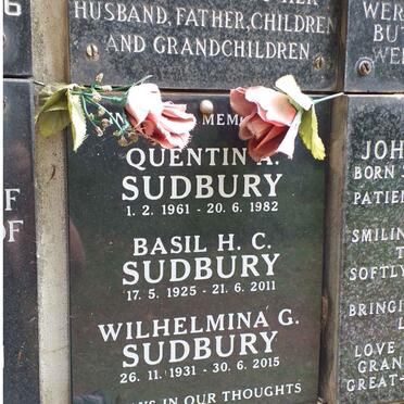 SUDBURY Basil H.C. 1925-2011 & Wilhelmina G. 1931-2015 :: SUDBURY Quentin A. 1961-1982