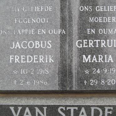 STADEN Jacobus Frederik, van 1918-1986 &amp; Gertruida Maria E. 1919-2010