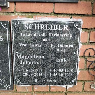 SCHREIBER Izak 1945-2025 & Magdalena Johanna 1952-2013
