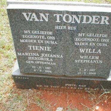TONDER Willem Stephanus, van 1917-2000 &amp; Martina Johanna Hendrika OPPERMAN 1917-1994