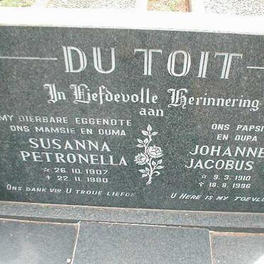 TOIT Johannes Jacobus F., du 1910-1996 &amp; Susanna Petronella 1907-1980