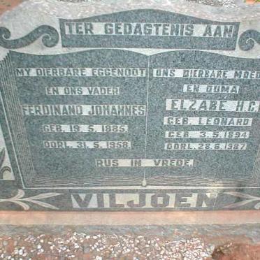 VILJOEN Ferdinand Johannes 1885-1958 &amp; Elzabe H.C. LEONARD 1894-1987