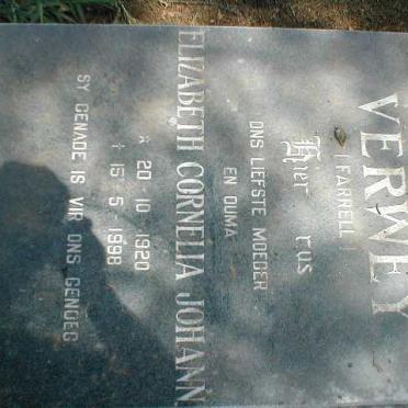 VERWEY Elizabeth Cornelia Johanna nee FARRELL 1920-1998