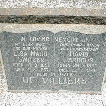 VILLIERS David Jacobus, de 1896-1974 &amp; Elsa Maud Switzer 1898-1967