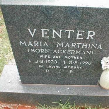 VENTER Maria Marthina nee ACKERMAN 1923-1990
