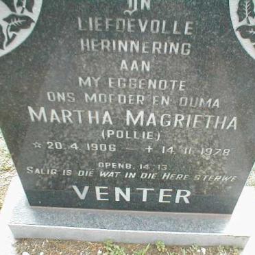 VENTER Martha Magrietha 1906-1978