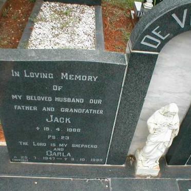 VILLIERS Jack, de -1988 &amp; Rosanna 1916-2001 :: DE VILLIERS Carla 1947-1999