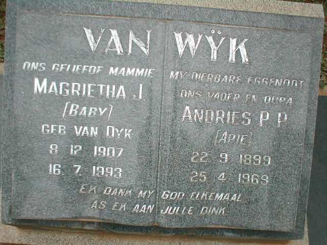 WYK Andries P.P., van 1899-1969 &amp; Magrietha J. VAN DYK 1907-1993