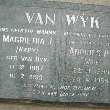 WYK Andries P.P., van 1899-1969 &amp; Magrietha J. VAN DYK 1907-1993