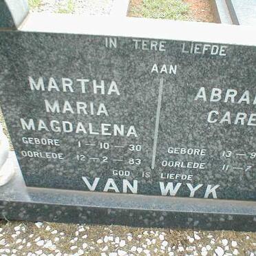 WYK Abraham Carel, van 1932-1987 &amp; Martha Maria Magdalena 1930-1983