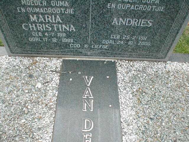WESTHUIZEN Andries, van der 1911-2000 & Maria Christina 1911-1988